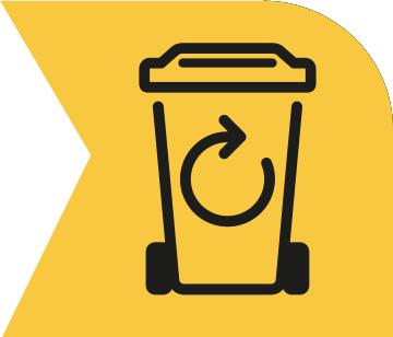 Nouvelle signalétique 2022 Info-tri, logo poubelle jaune (bac) avec flèche qui tourne